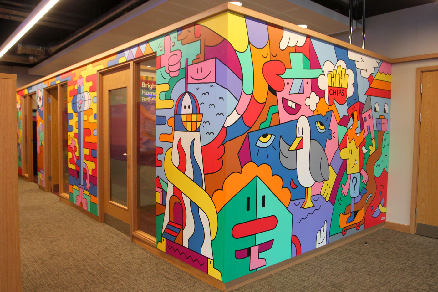 Hand Painted Mural in Brighton Branch of Royal Bank of Scotand by Mister Phil Illustration Artist